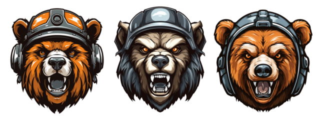 set of bear head mascots