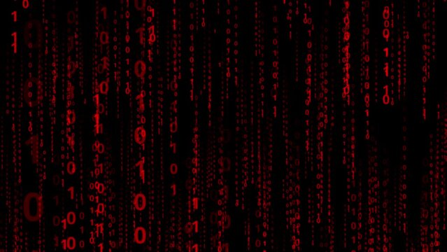 Binary code strings. Matrix style backdrop in red.