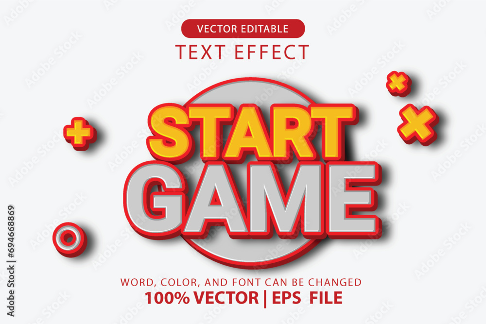 Poster 3d editable text effect start game or play game with shadow and gaming elements. suitable for headli
