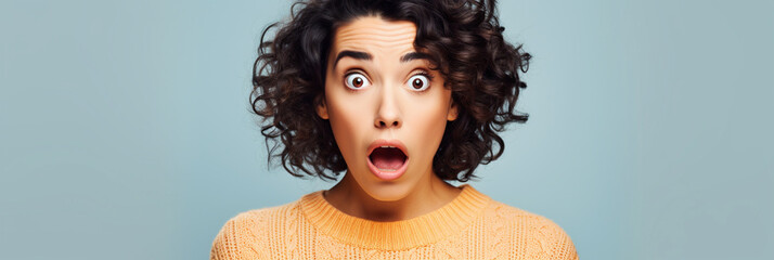 Surprised Hispanic young woman on a solid background - obrazy, fototapety, plakaty