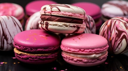 Obraz na płótnie Canvas Decadent Raspberry Macarons with Chocolate Swirls