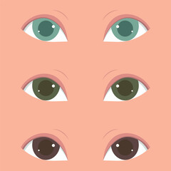 Vector set of eyes. Eyes of different colors in cartoon style. Image on an isolated background. Sense organ. Vision. Treatment, clinic.
 - obrazy, fototapety, plakaty