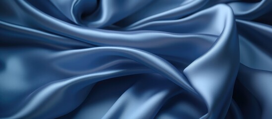 Fototapeta premium Dark blue abstract background. Silk satin material. Soft wavy folds.