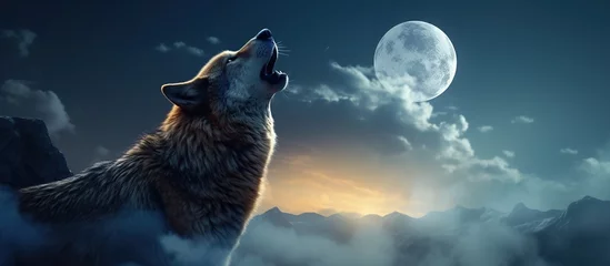 Deurstickers wolves howl on full moon nights © Doni_Art