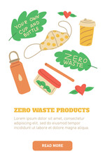 Zero waste design concept, card with vector illustrations on white