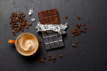 Coffee break bliss: Chocolate bar paired with a cup of coffee