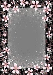 桜のフレーム素材　飾り枠　桜吹雪　夜桜　お花見　キラキラさくら柄　入学　卒業　入園　卒園　新春　黒背景　縦長
