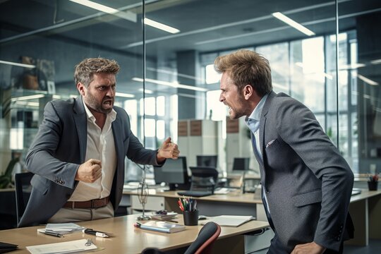 Photo of a boss and employee having a disagreement in the office. Generative AI