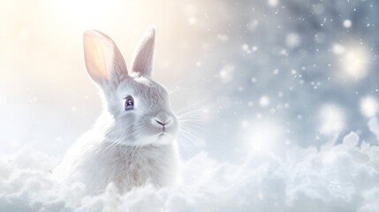 The Poetic Beauty of a Rabbit's Stance on Its Hind Legs in a Frosty Landscape,A Heartwarming Tale of a Rabbit Standing Tall Amidst the Icy Blanket of Snow