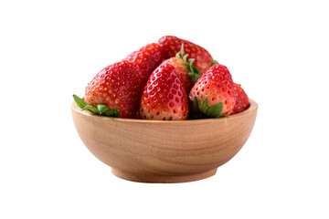 Fresh strawberry fruit in wooden bowl
