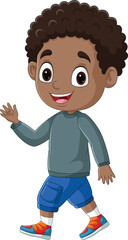 Cartoon african american boy waving hand