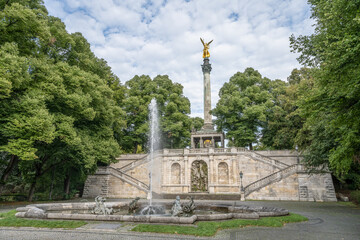 golden peace angel Friedensengel in Muenchen City Statue Munich fountain