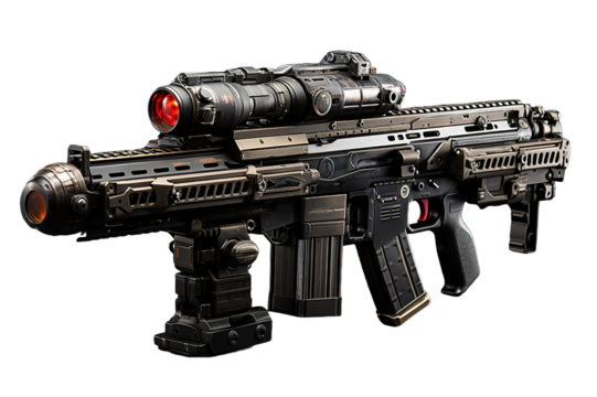 3d rendering miltary machine gun with optical vision isolated on PNG Background. Generative Ai.