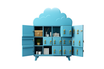 Cloud computing online backup isolated on PNG Background. Generative Ai.