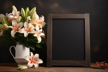 Timeless lily arrangement on a chalkboard-style menu mockup