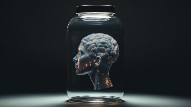 Brain inside of glass jar, , concept idea