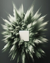 soft green chalk explosion with white copy space in the middle - obrazy, fototapety, plakaty