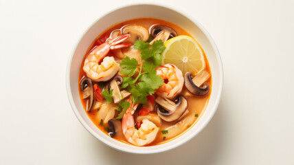 Thai soup Tom Yam Kung or Tom Yum with mushrooms and shrimp.