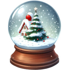 Christmas snow globe with Christmas tree and minimal house inside