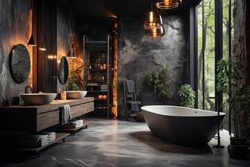 Modern Urban Industrial Bathroom with Exposed Concrete Walls and Elegant Copper Accents
