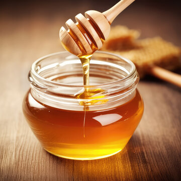 honey with spoon on background