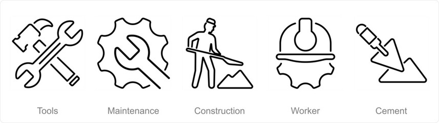 A set of 5 Build icons as tools, maintenance, construction