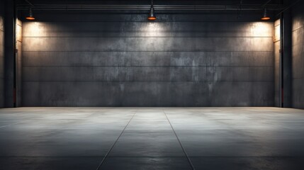 Concrete floor and a closed door for product display or an industrial background - obrazy, fototapety, plakaty