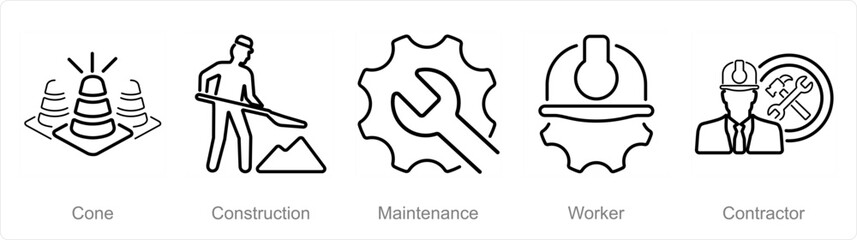 Fototapeta na wymiar A set of 5 Build icons as cone, construction, maintenance