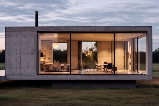 minimalist tiny house with just one floor made of concrete
