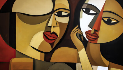 abstract geometric painting of women and men