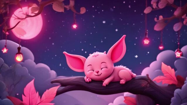 breathing animation, Animal lullaby cartoon sleeping on forest, looped video background