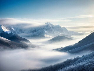 Fototapeta na wymiar A Majestic Mountain Range Hidden in the Mist