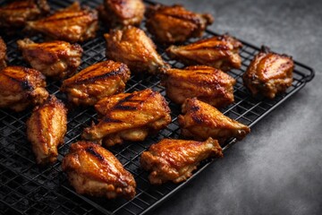 Grilled chicken wings with lime and parsley on a black background