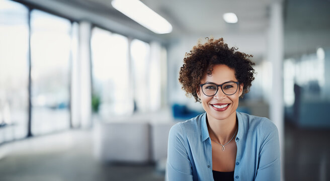 Close Up of a Brilliant Business Owner Sitting in a Bright Modern Office