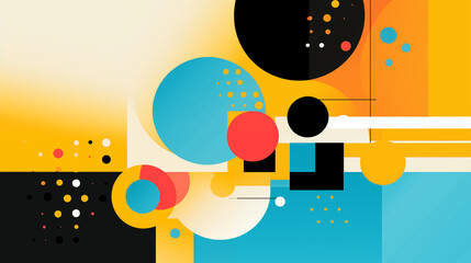 Obraz premium A pop art style with colorful bubbles and geometric shapes background. Festival banner background, music festival banner background, copy paste area for text or sign