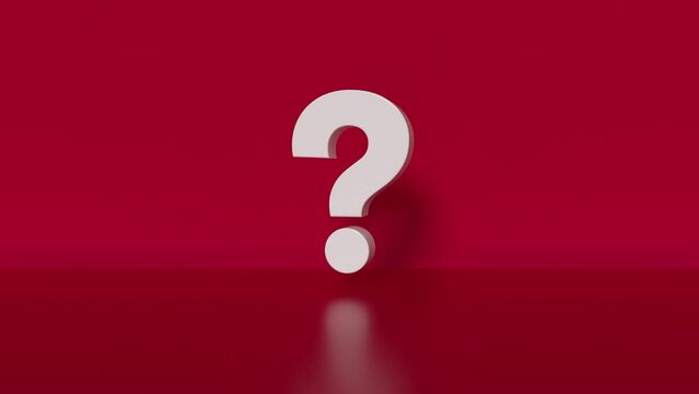 Question mark on red studio background.