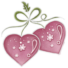 Two pink heart tied with green ribbon