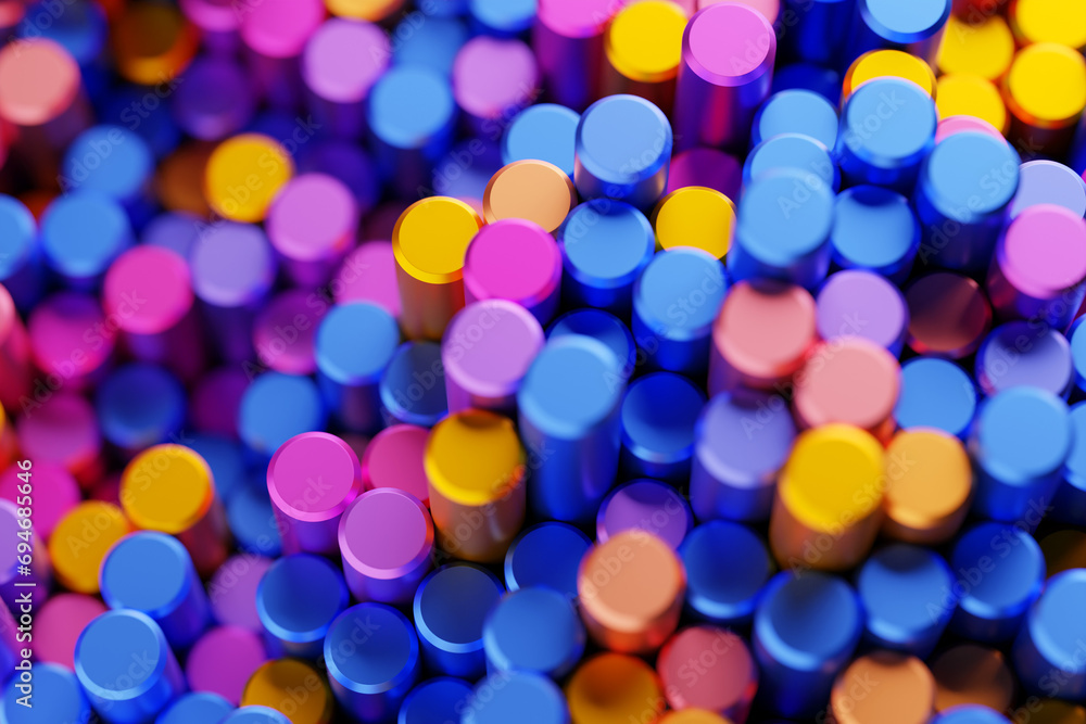 Fototapete abstract hexagonal background with depth of field effect, 3d illustration. a large number of multi-c