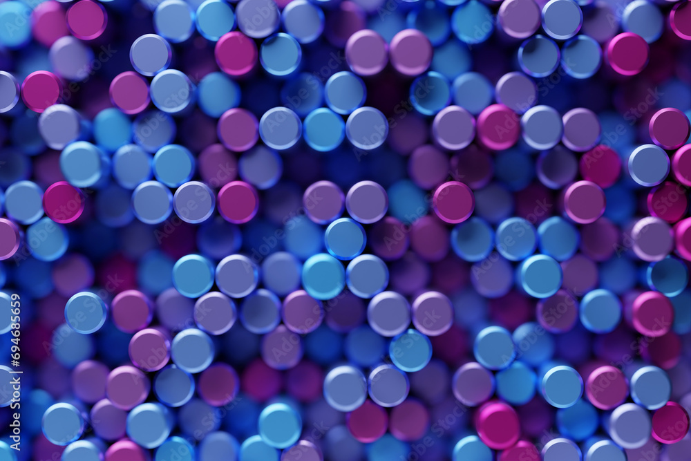 Poster abstract hexagonal background with depth of field effect, 3d illustration. a large number of multi-c