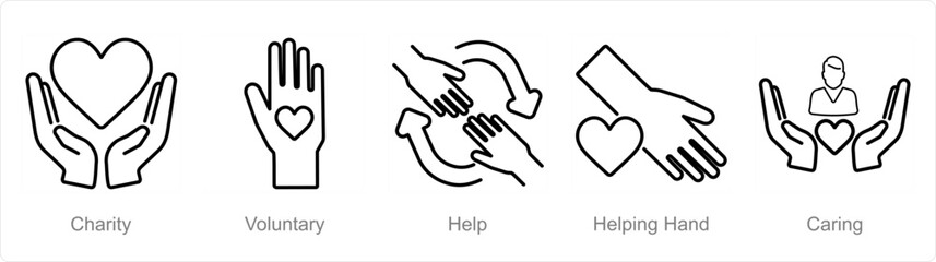A set of 5 Charity and donation icons as charity, voluntary, help