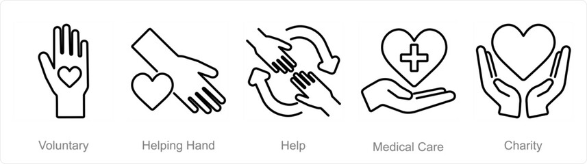 A set of 5 Charity and donation icons as voluntary, helping hand, help