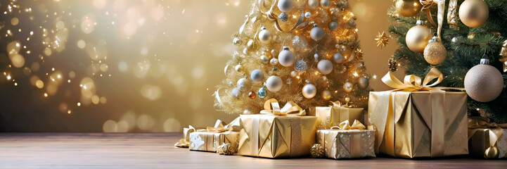 Fototapeta na wymiar A Festive Christmas Tree with Colorful Presents