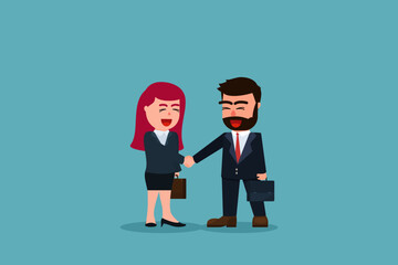 Obraz na płótnie Canvas Businessmen and businesswomen join hands to make a deal to make the business successful. business agreement concept. Vector illustration in cartoon style