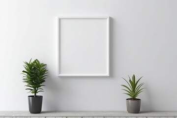 White Frame Mockup with Green Plant in Ceramic Vase Decor