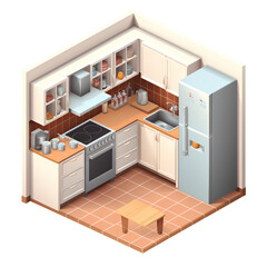 Isometric view image Kitchen interior on transparent background PNG