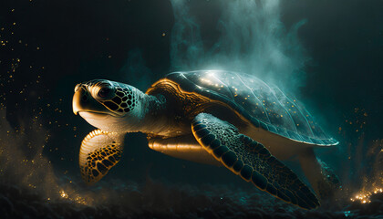 Żółw morski, abstrakcyjny obraz, dekoracja ścienna, generative AI