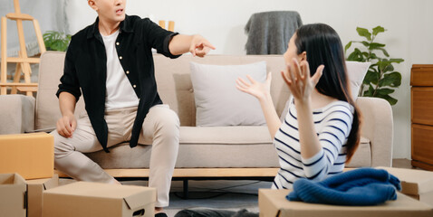 Divorce. Asian couples are desperate and disappointed after marriage. Husband and wife are sad,...