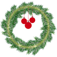 Christmas and new year decoration with lighting circle and fir branches vector illustration