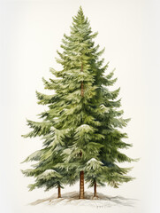 Fototapeta premium Watercolor illustration of Caucasian fir pine with snow winter. Christmas, Happy new year, Holiday, 