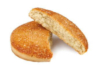 Beautiful round cookies isolated on a white background. Broken cookies.